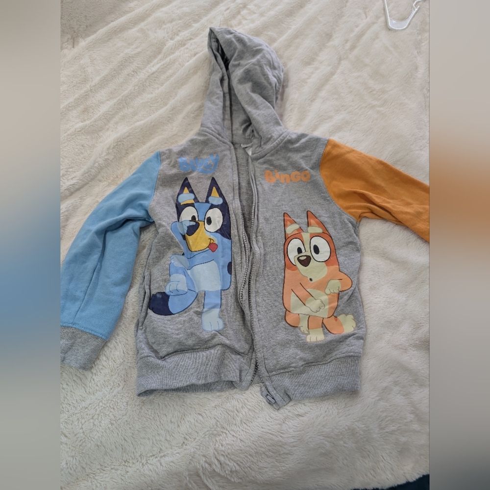 Lucy Grey Kids Hoodie with Blue and Orange Sleeves